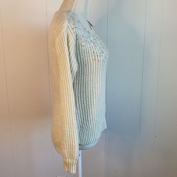 Candie's Embellished Cream Knit Sweater NWT - Size S - Picture 6 of 10